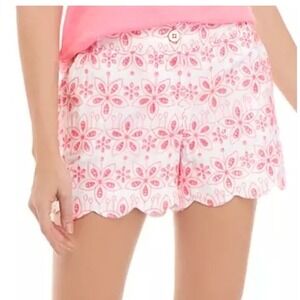 Crown & Ivy Women's Shelby White & Pink Embroidered Scallop Shorts Size 16 NWT‎